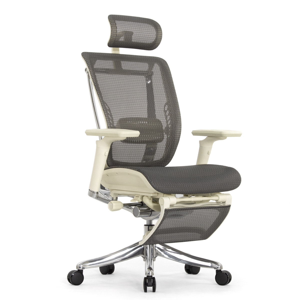 Эргономичное кресло Falto Spring 2 с подножкой (поясничный валик, подлокотники 6D (360), сетка, светлый)