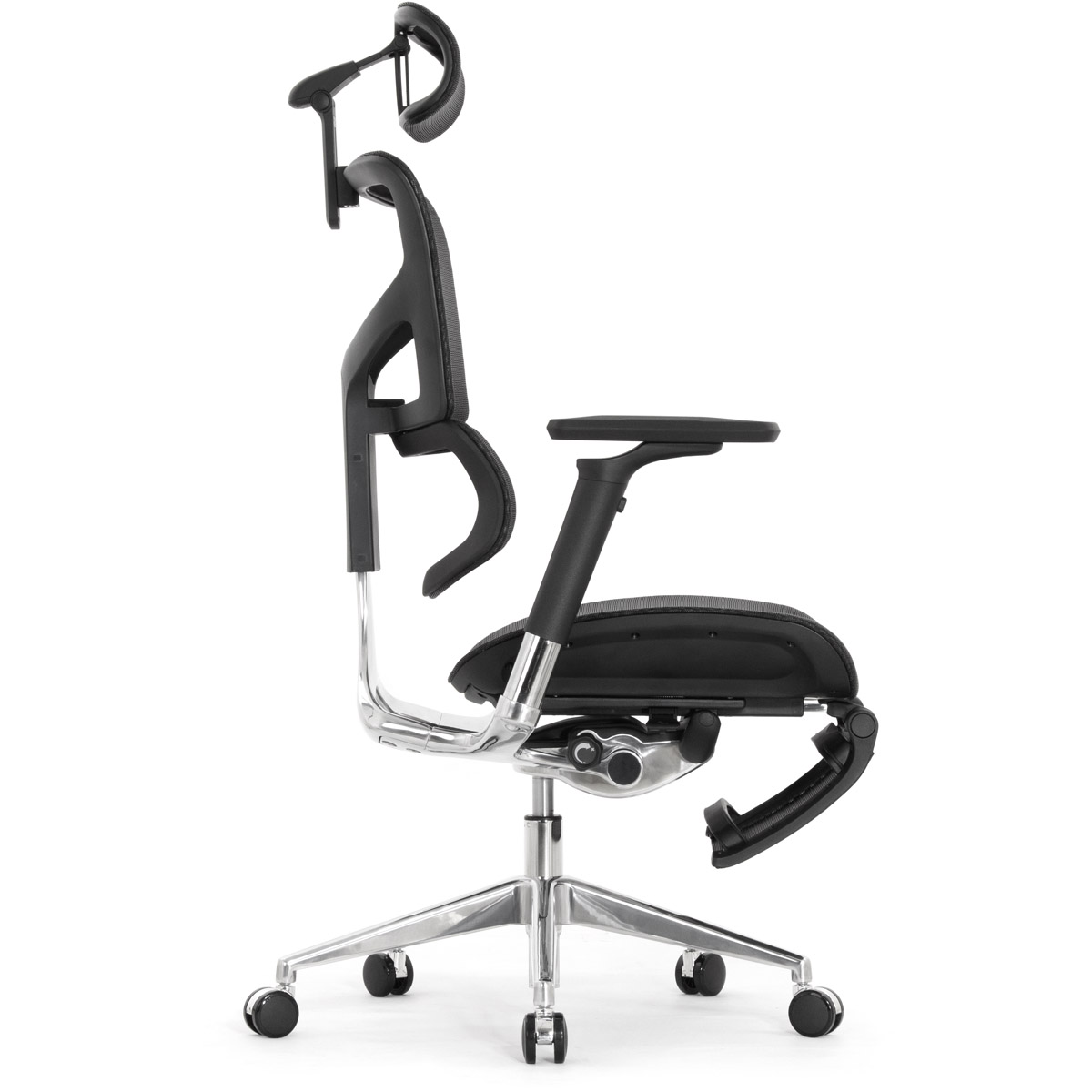 Эргономичное кресло Falto Sail 2 с подножкой (динамичный поясничный упор, подлокотники 6D (360), сетка, чёрный)