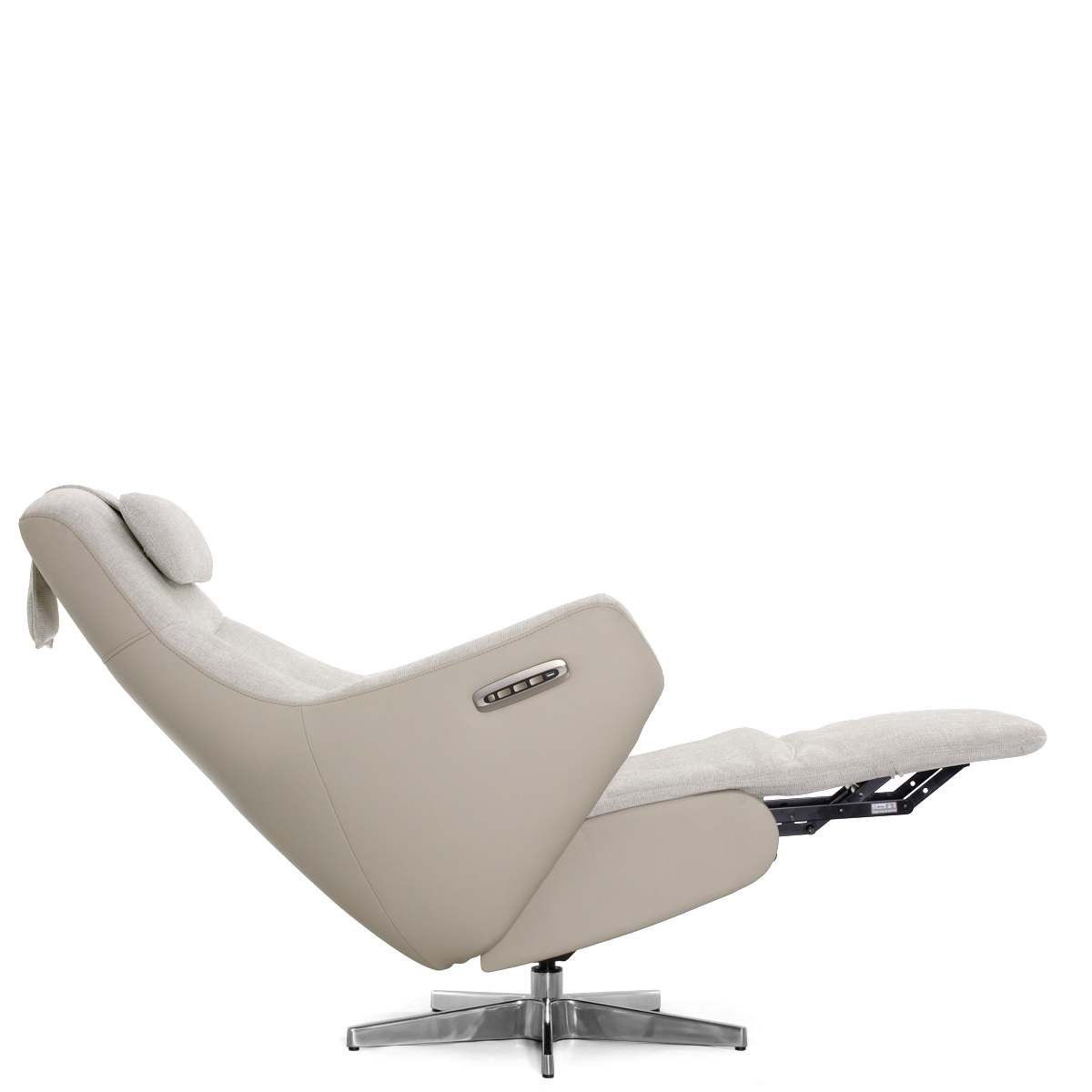 Кресло-реклайнер Falto Live (3 мотора, поясничный упор, шенилл, натуральная кожа, светлый)