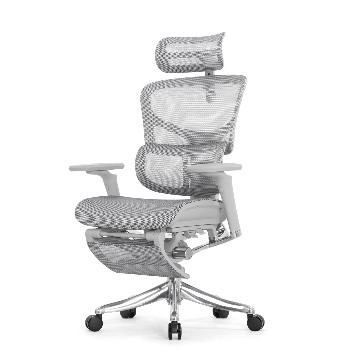 Эргономичное кресло Falto Pro 2 с подножкой (3D поясничный упор, подголовник 4D, каркас серый, белый)