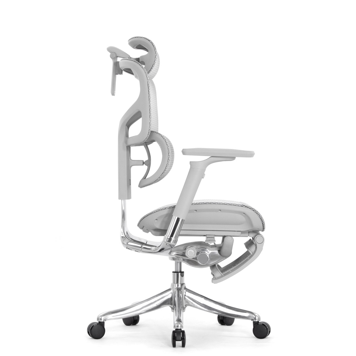 Эргономичное кресло Falto Pro 2 с подножкой (3D поясничный упор, подголовник 4D, каркас серый, белый)