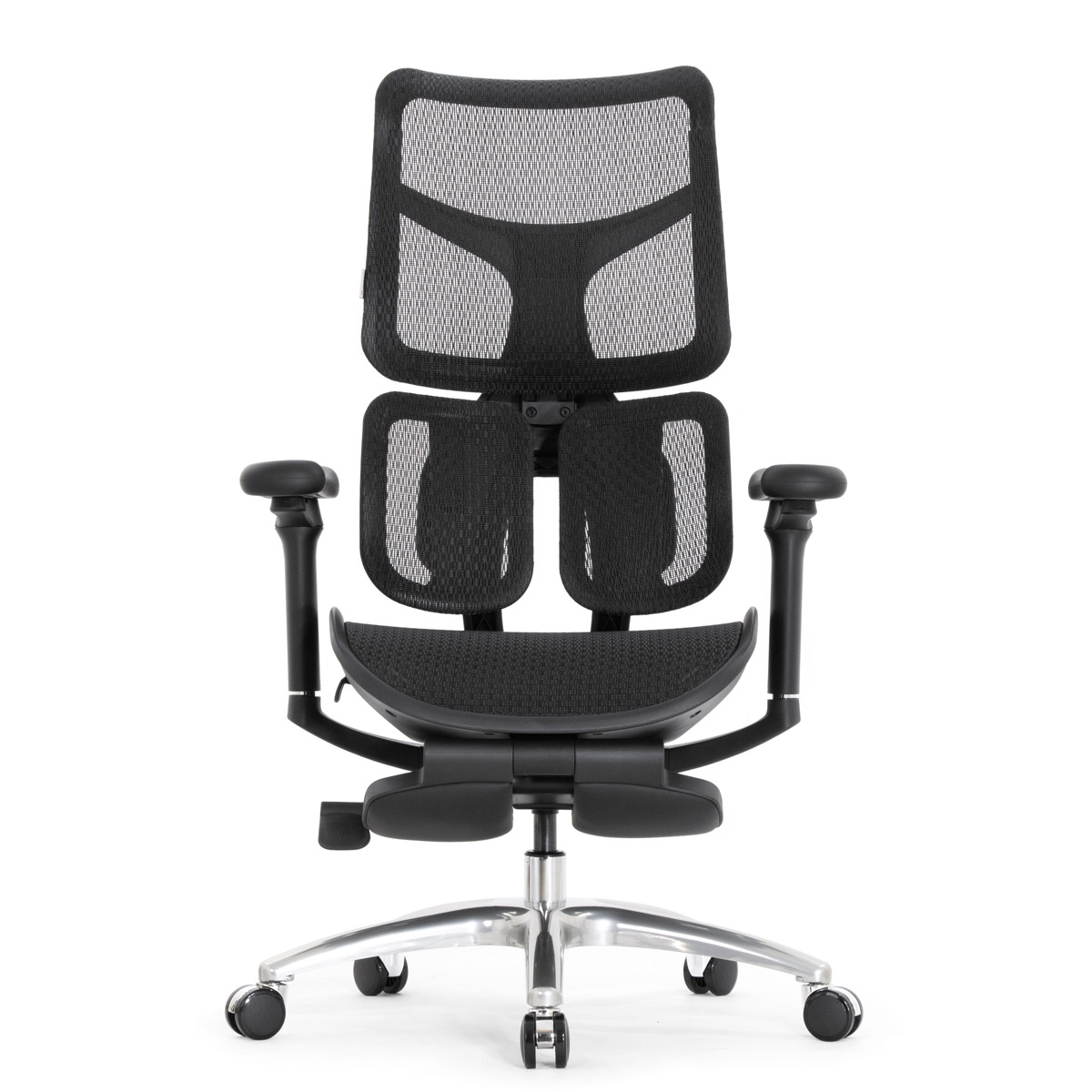 Эргономичное кресло Falto Scala Office с подножкой (разделённый поясничный упор, сетка, чёрный)