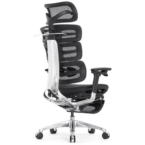 Эргономичное кресло Falto Evolution с подножкой (тихие вставки, управление на подлокотниках, сетка, чёрный)
