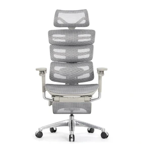 Эргономичное кресло Falto Evolution с подножкой (тихие вставки, управление на подлокотниках, сетка, серый)