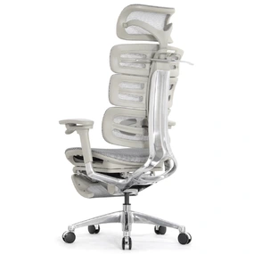 Эргономичное кресло Falto Evolution с подножкой (тихие вставки, управление на подлокотниках, сетка, серый)