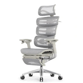 Эргономичное кресло Falto Evolution с подножкой (тихие вставки, управление на подлокотниках, сетка, серый)
