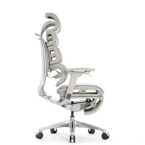 Эргономичное кресло Falto Evolution с подножкой (тихие вставки, управление на подлокотниках, сетка, серый)
