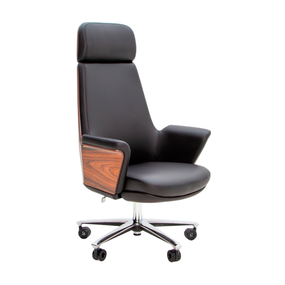 Эргономичное кресло руководителя чёрная кожа / палисандр
